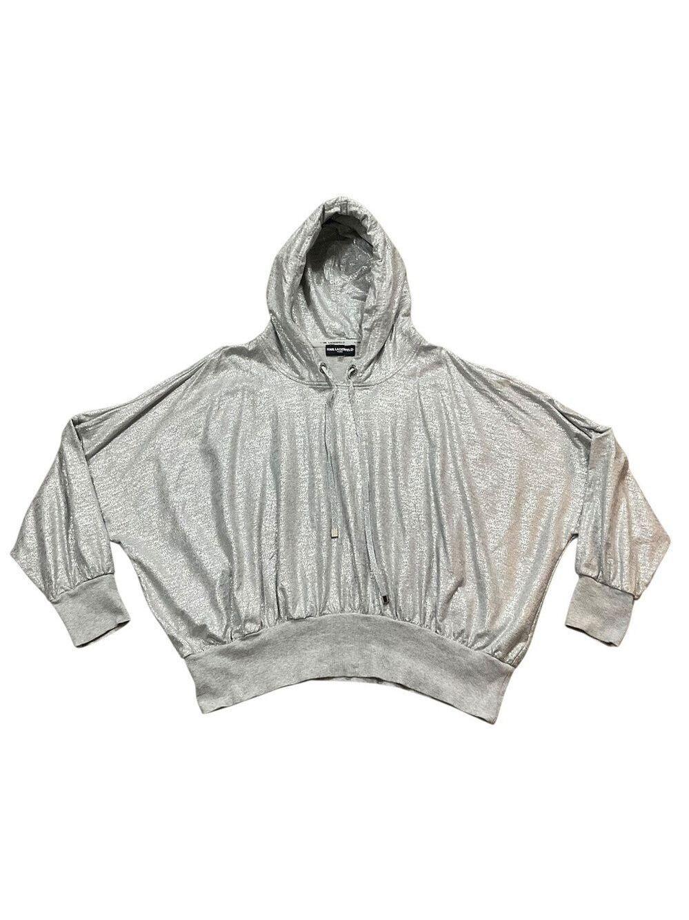 Karl Lagerfeld Paris Large Foiled Metallic Hoodie Light Heather silver